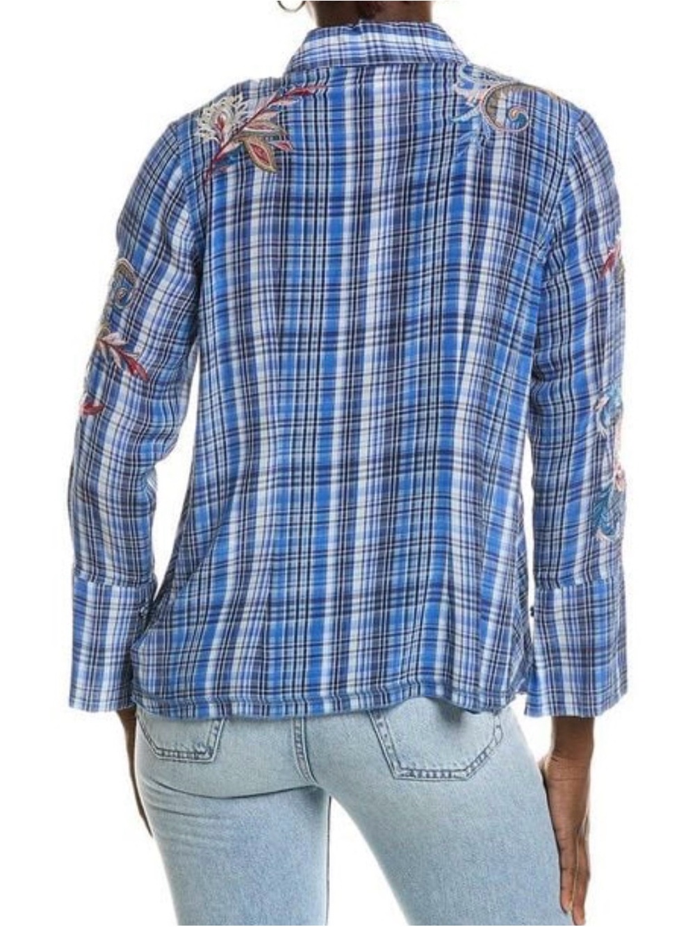 JOHNNY WAS XL Alexa Embroidered Plaid Button-Down Shirt | NWT $298 - Picture 3 of 3